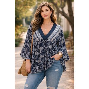 Angie Oversized Peasant Top Boho Flutter Sleeve Cottagecore Scandi Chic Size 2X